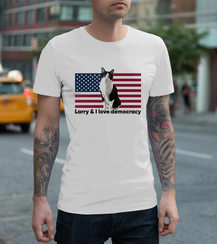 Larry I Love Democracy Cat American Flag T-Shirt