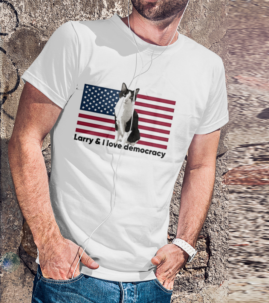 Larry I Love Democracy Cat American Flag T-Shirt