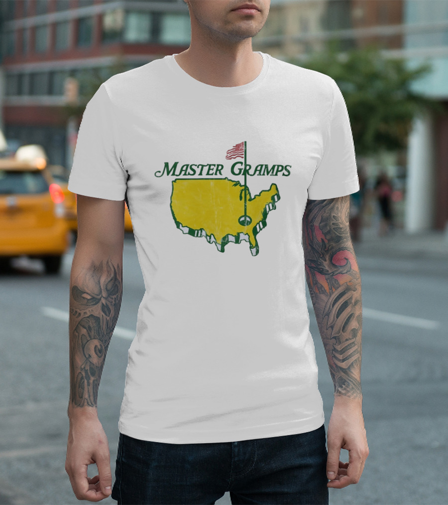 Master Gramps Golfing USA Flag Map T-Shirt