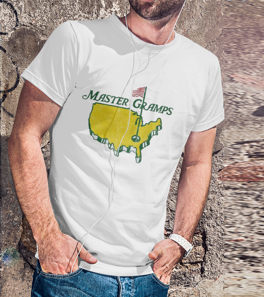 Master Gramps Golfing USA Flag Map T-Shirt