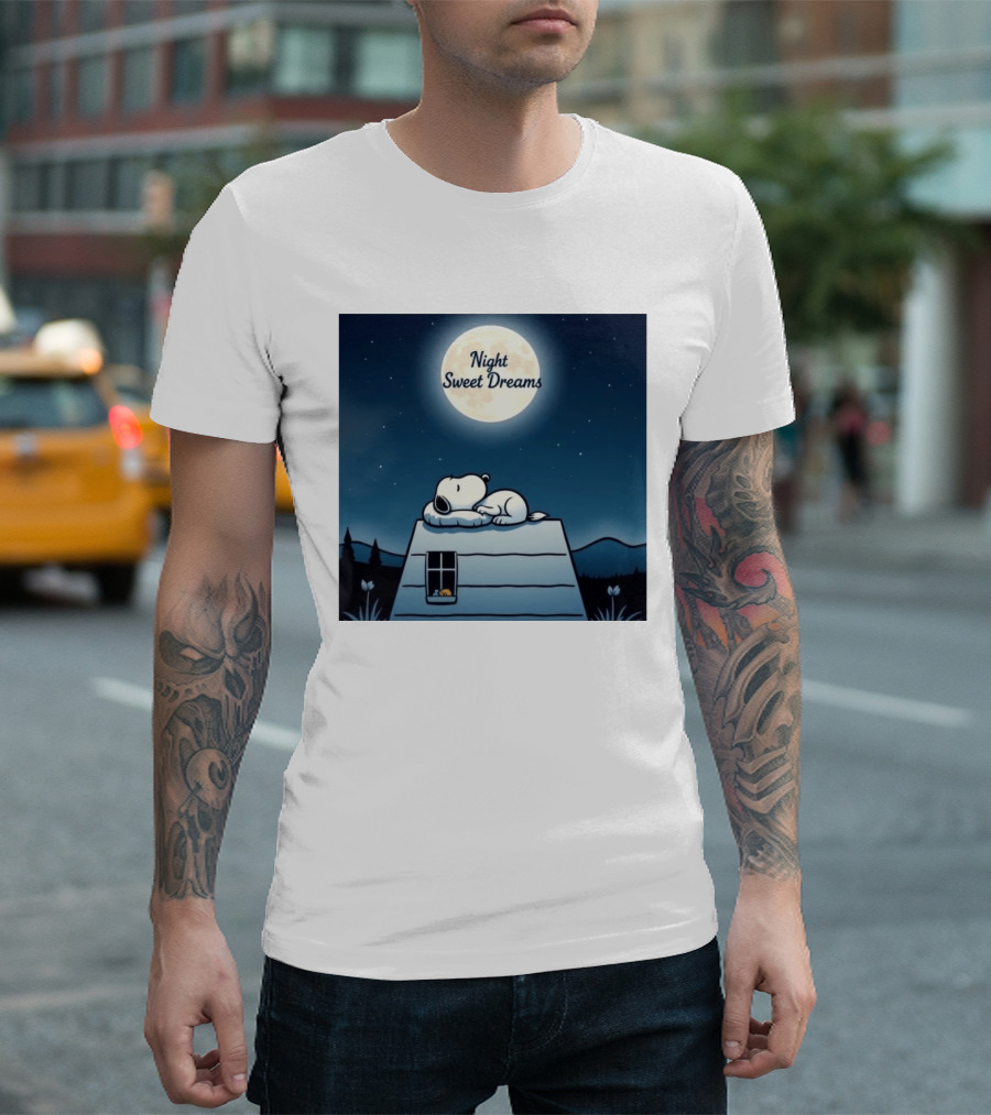Snoopy Night Sweet Dreams Moonlight Scene Peanuts Sleeping Dog T-Shirt