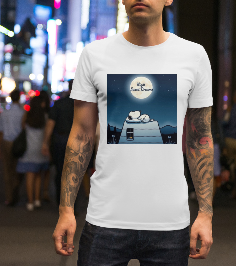 Snoopy Night Sweet Dreams Moonlight Scene Peanuts Sleeping Dog T-Shirt