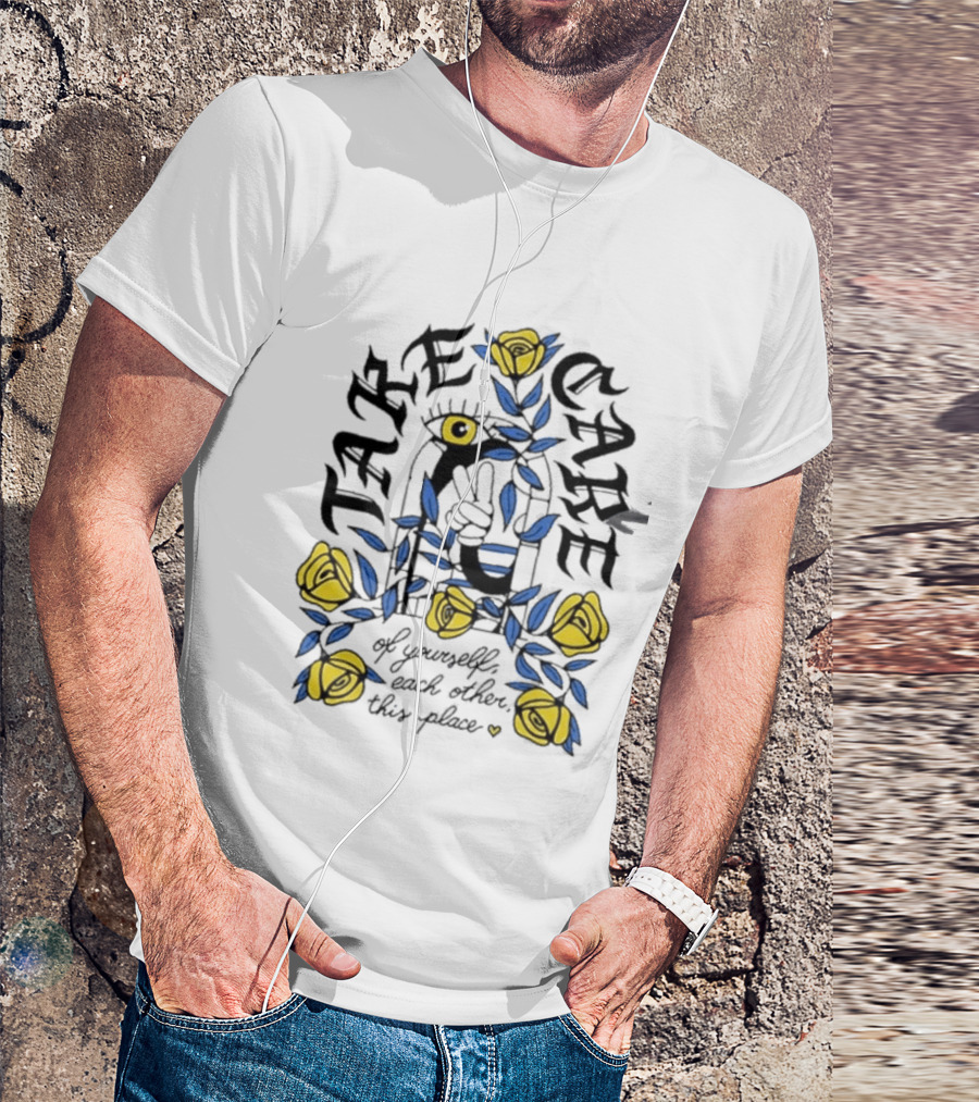 Take Care Of Yourself Each Other This Place Floral Peace Symbol Emo T-Shirt