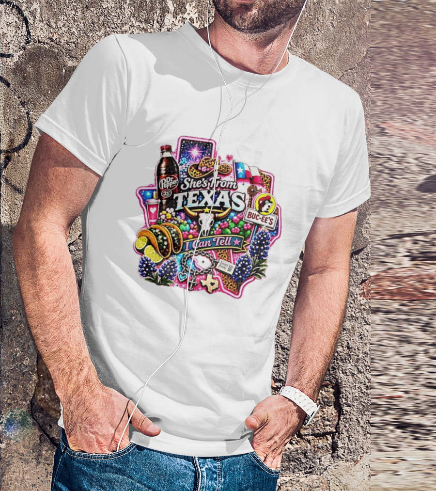 She's From Texas Dr Pepper Buc Ee's James Avery Charms I Can Tell Texas State Pride T-Shirt