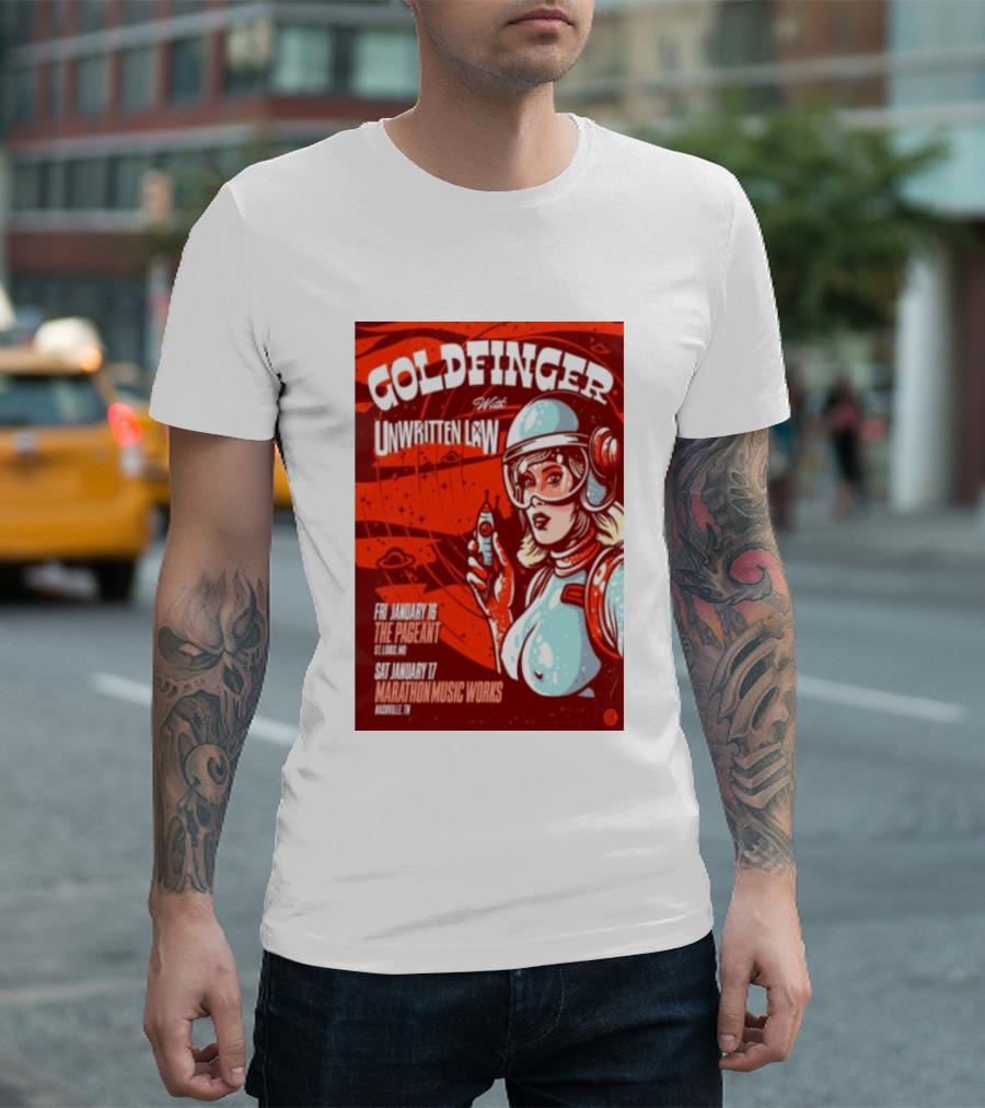 Goldfinger With Unwritten Law The Pageant St. Louis Marathon Music Works Nashville January 16 17 2026 Concert Retro Futuristic Spacewoman T-Shirt