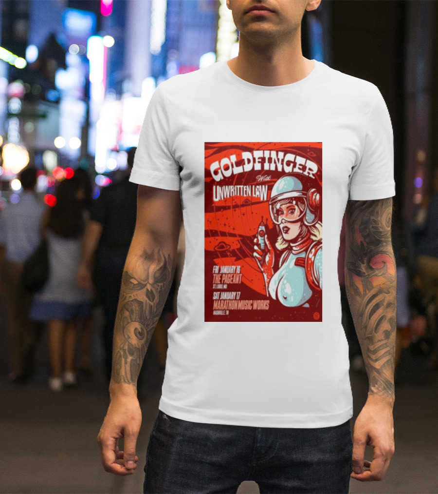 Goldfinger With Unwritten Law The Pageant St. Louis Marathon Music Works Nashville January 16 17 2026 Concert Retro Futuristic Spacewoman T-Shirt