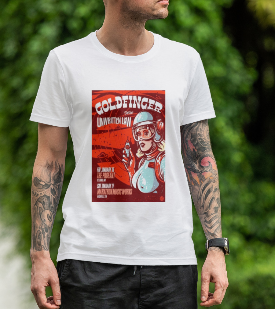 Goldfinger With Unwritten Law The Pageant St. Louis Marathon Music Works Nashville January 16 17 2026 Concert Retro Futuristic Spacewoman T-Shirt