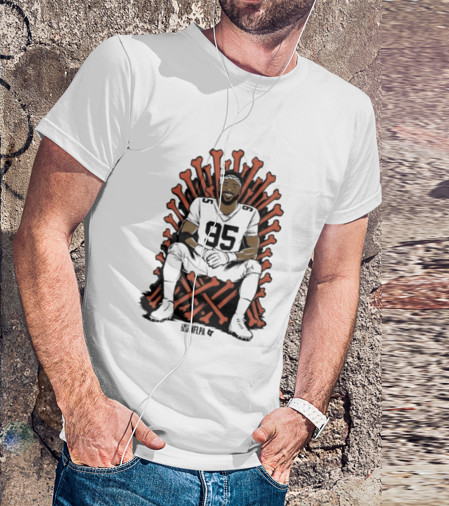 Original Myles Garrett 95 Single Season Sack King Cleveland Browns Bone Throne T-Shirt