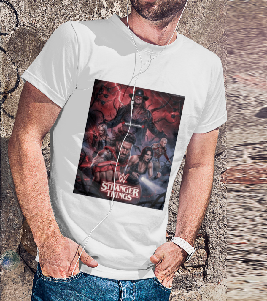 WWE And Stranger Things Crossover With The Undertaker, Roman Reigns, Cody Rhodes, Rhea Ripley, And Liv Morgan T-Shirt