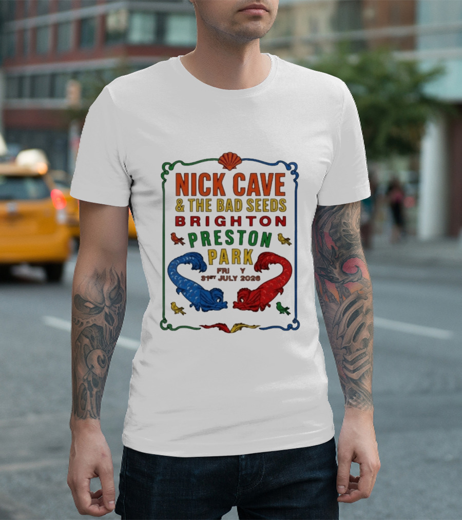 Nick Cave & The Bad Seeds Brighton Preston Park 31 July 2026 Colorful Dragons T-Shirt