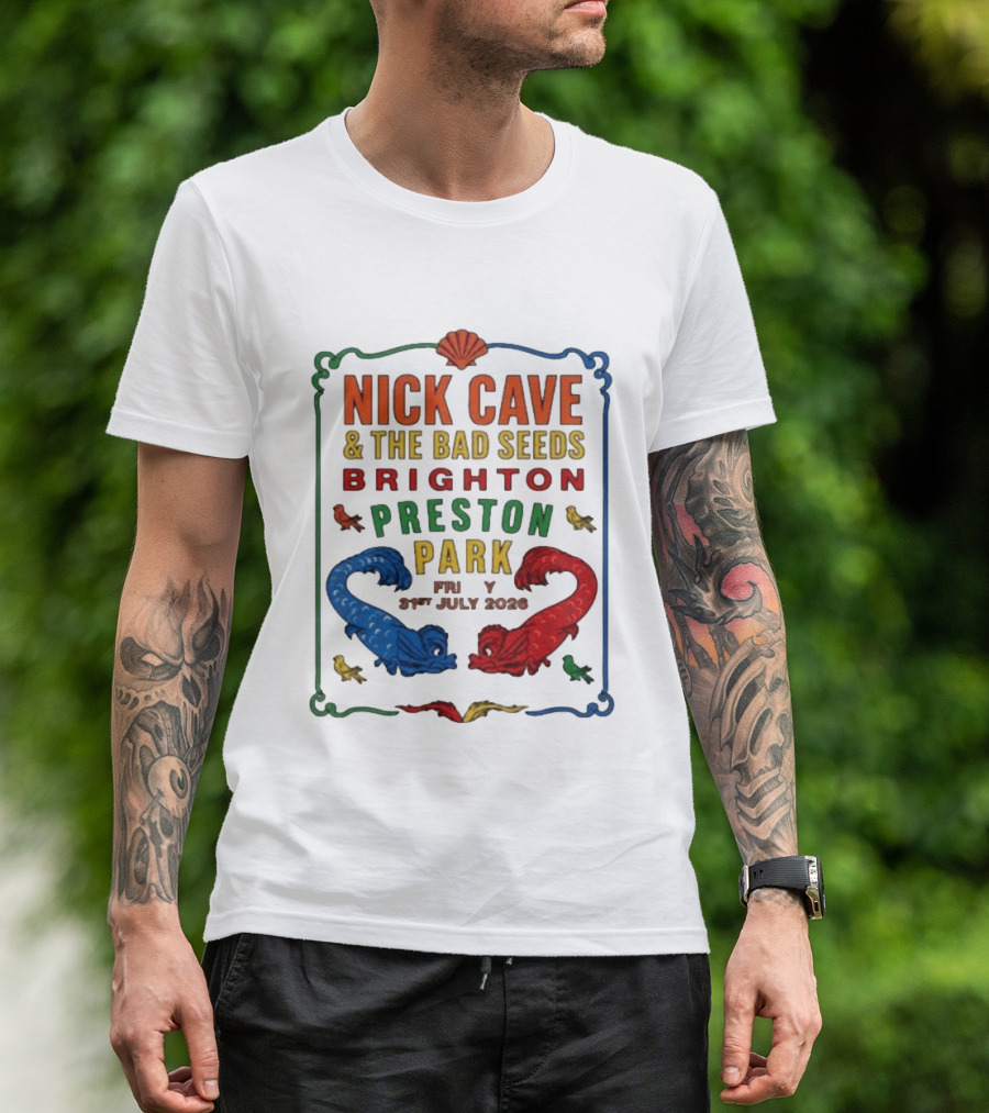 Nick Cave & The Bad Seeds Brighton Preston Park 31 July 2026 Colorful Dragons T-Shirt