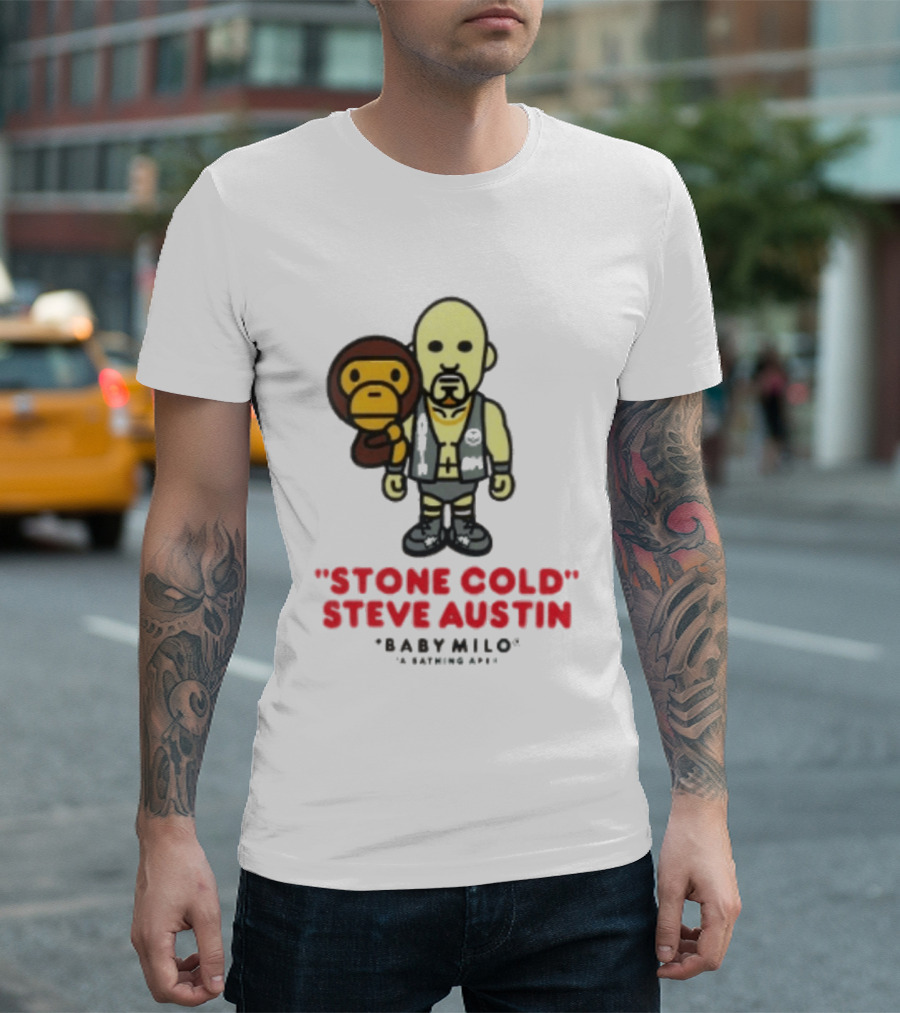 Stone Cold Steve Austin Baby Milo Collaboration Mens White T-Shirt