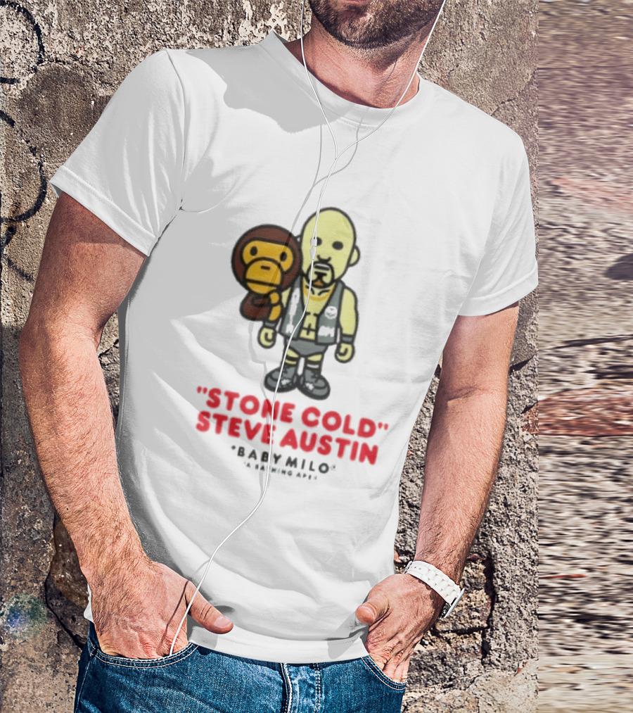 Stone Cold Steve Austin Baby Milo Collaboration Mens White T-Shirt