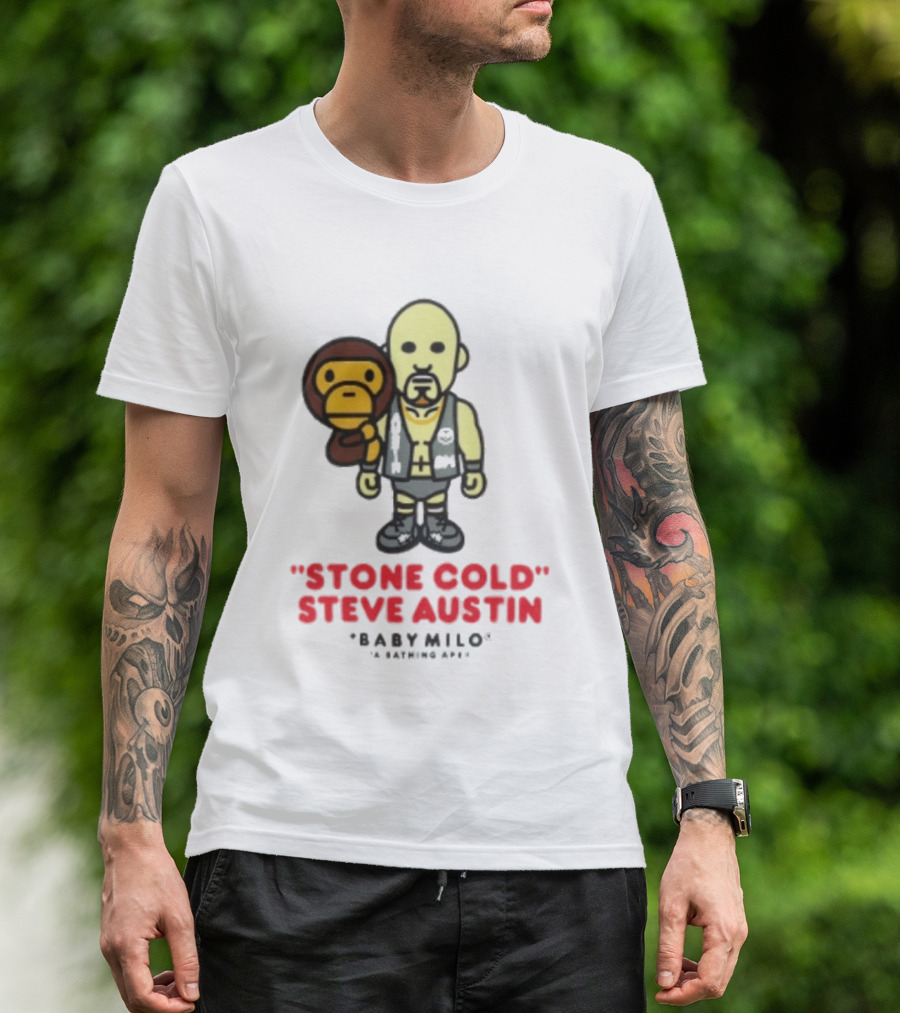 Stone Cold Steve Austin Baby Milo Collaboration Mens White T-Shirt