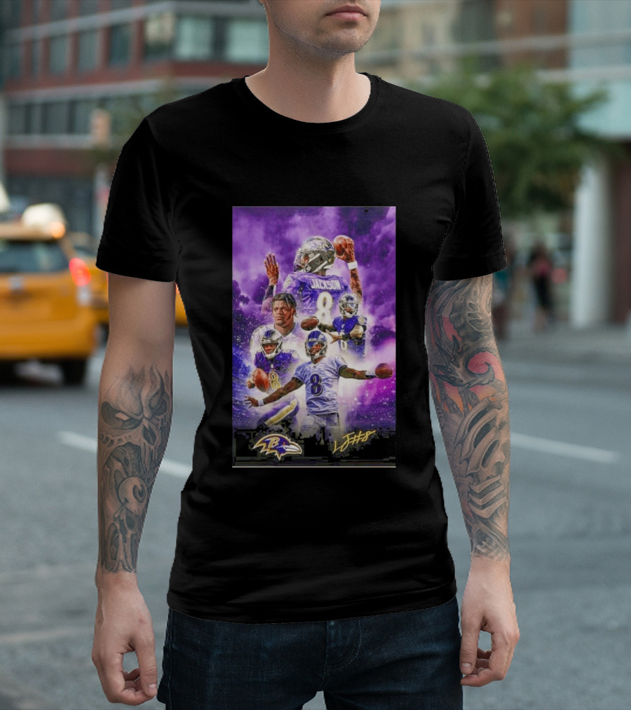 Baltimore Ravens Lamar Jackson 8 With Signature T-Shirt