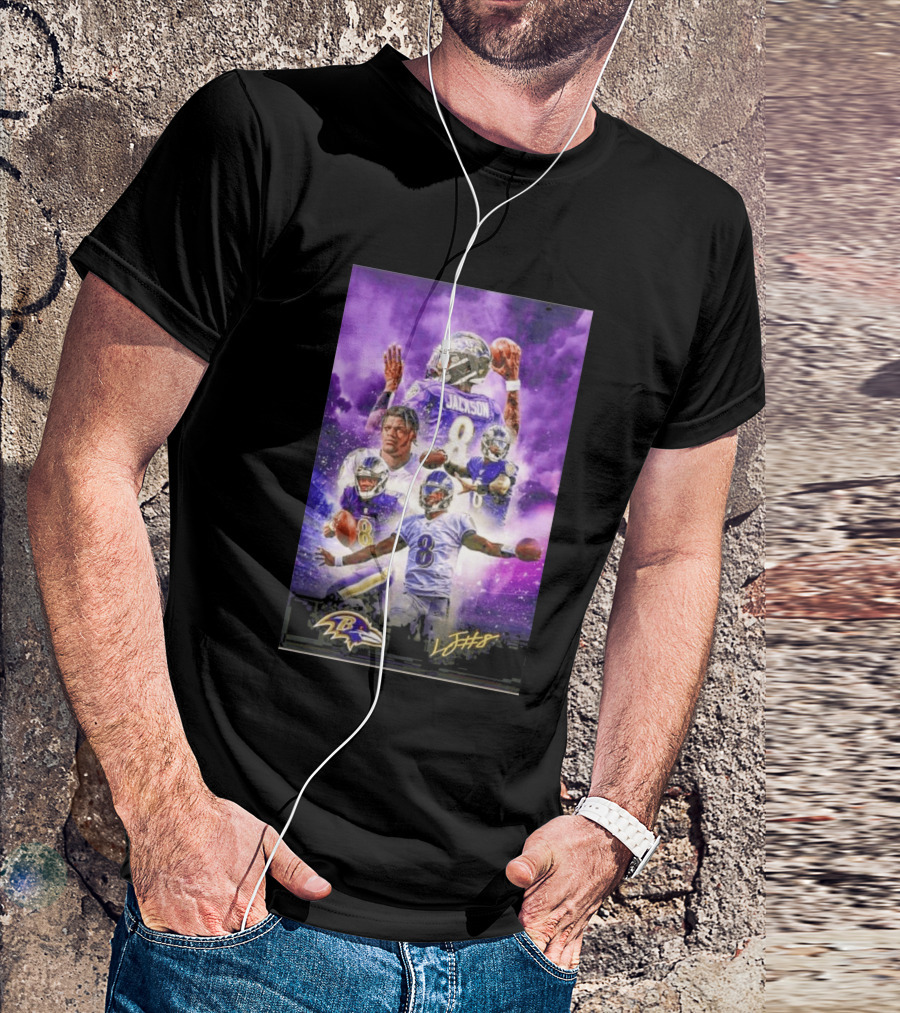 Baltimore Ravens Lamar Jackson 8 With Signature T-Shirt