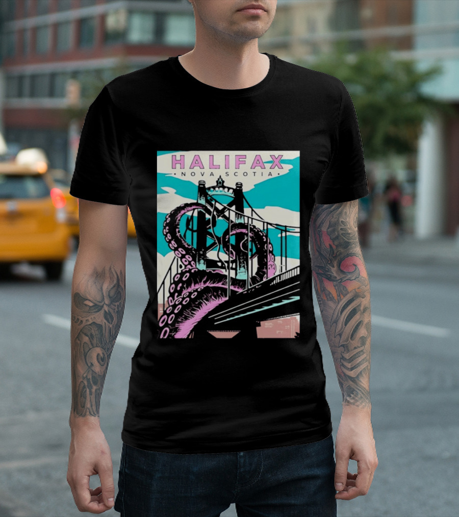Halifax Nova Scotia Kraken Bridge Retro Travel T-Shirt