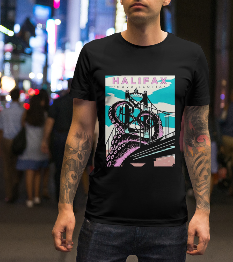 Halifax Nova Scotia Kraken Bridge Retro Travel T-Shirt
