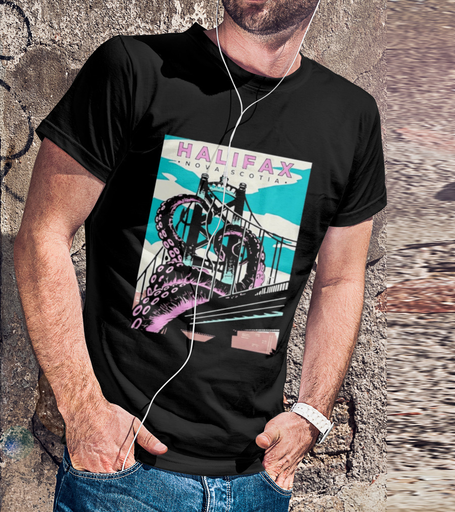 Halifax Nova Scotia Kraken Bridge Retro Travel T-Shirt