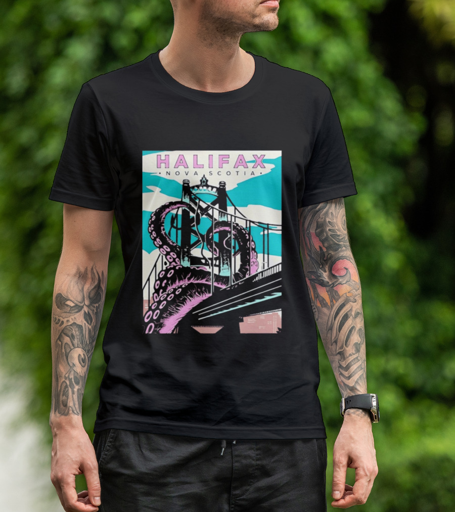 Halifax Nova Scotia Kraken Bridge Retro Travel T-Shirt