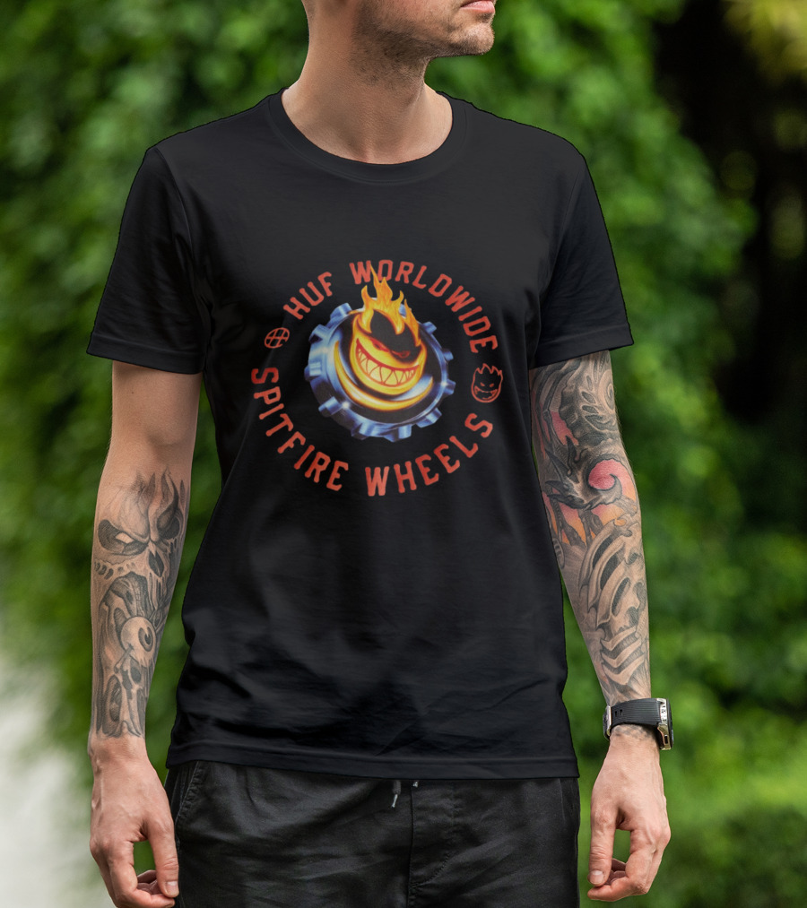 HUF Worldwide Spitfire Wheels Chrome Heart Collaboration T-Shirt