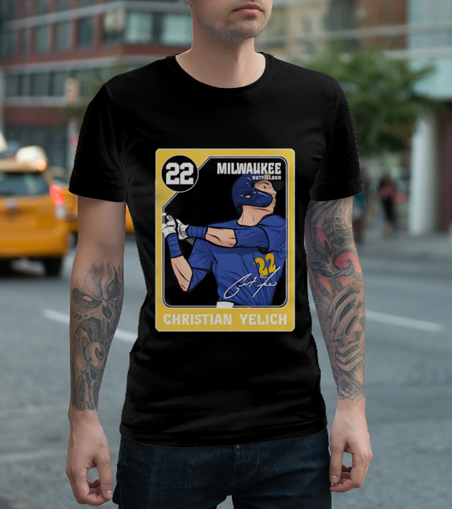 Christian Yelich Milwaukee Outfielder 22 Blue Jersey Yellow T-Shirt