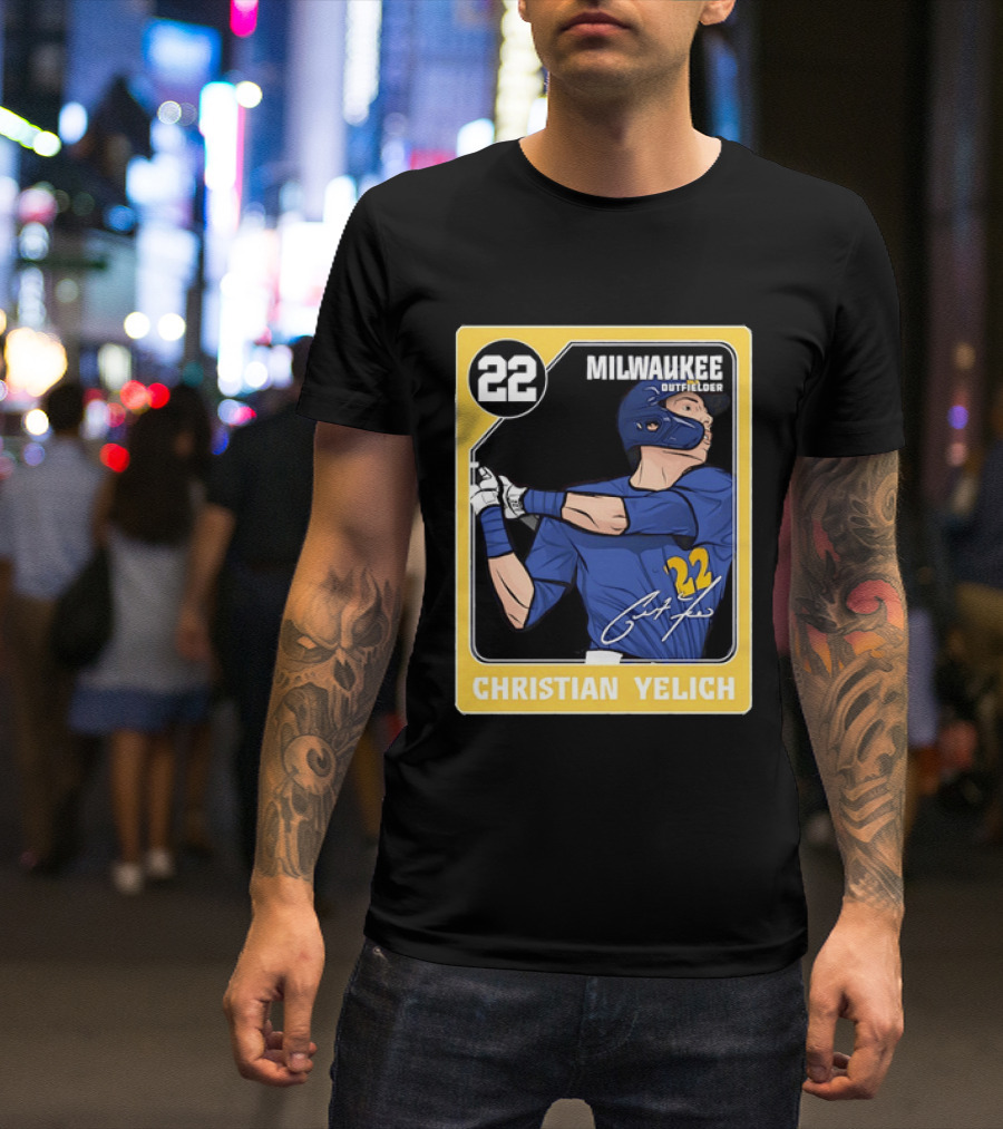 Christian Yelich Milwaukee Outfielder 22 Blue Jersey Yellow T-Shirt