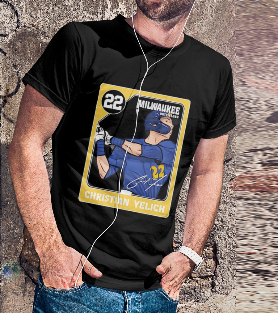 Christian Yelich Milwaukee Outfielder 22 Blue Jersey Yellow T-Shirt
