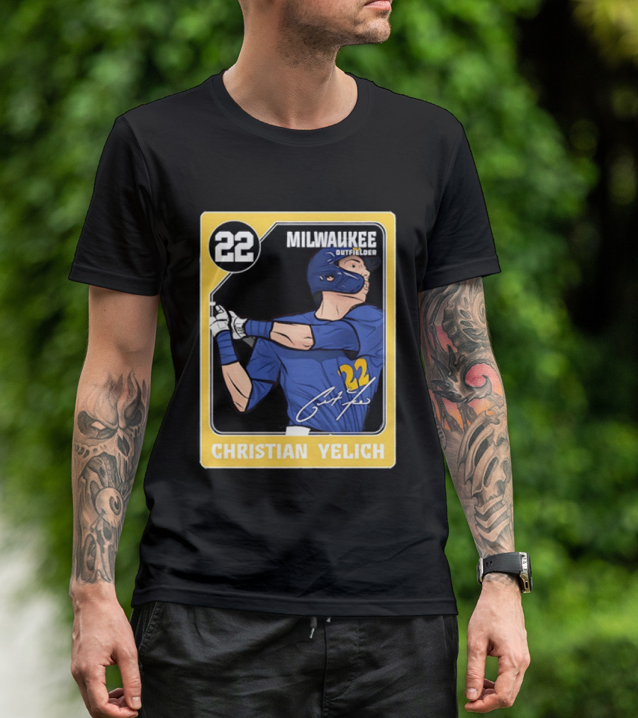 Christian Yelich Milwaukee Outfielder 22 Blue Jersey Yellow T-Shirt