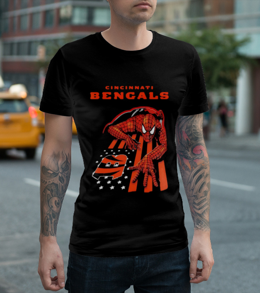 Cincinnati Bengals Spiderman Stripes Marvel T-Shirt