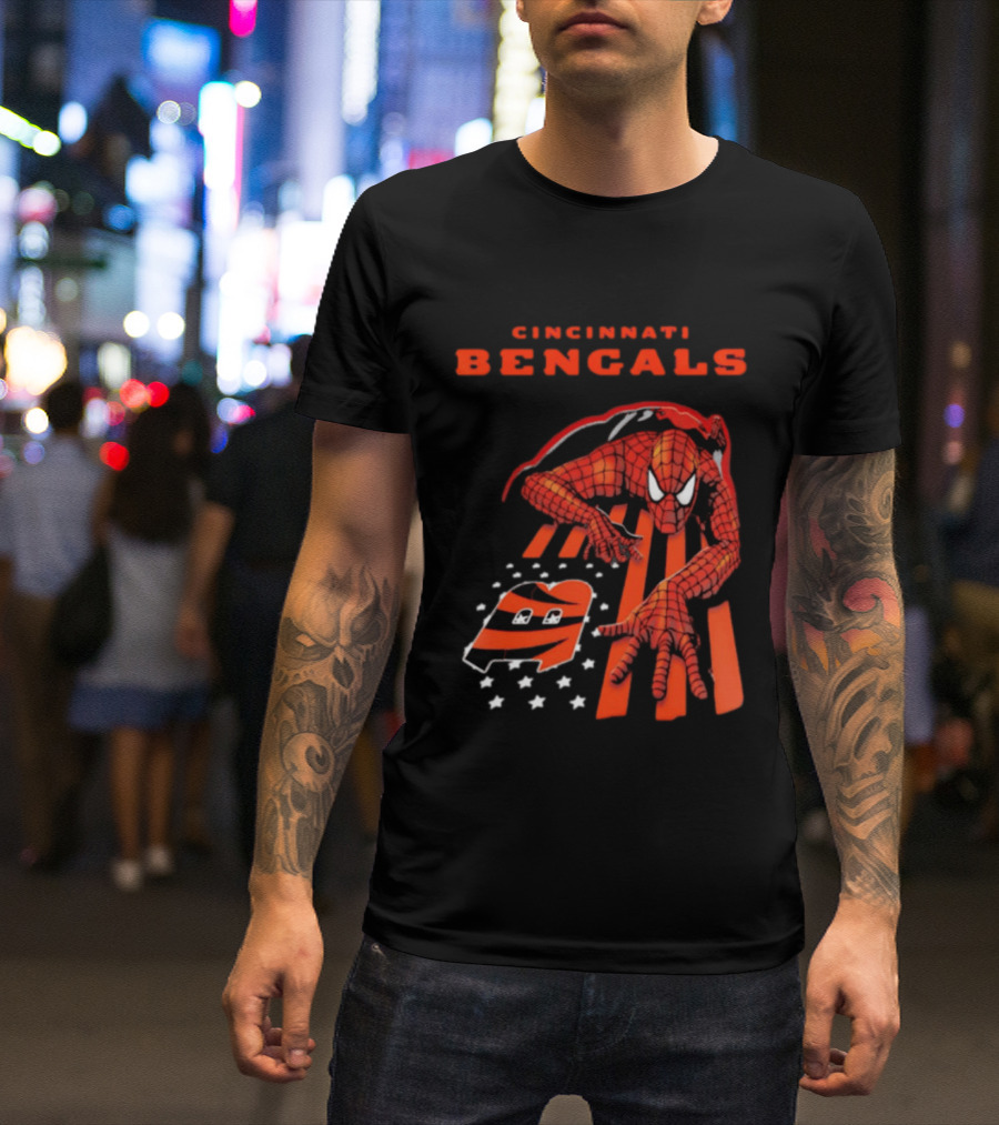 Cincinnati Bengals Spiderman Stripes Marvel T-Shirt