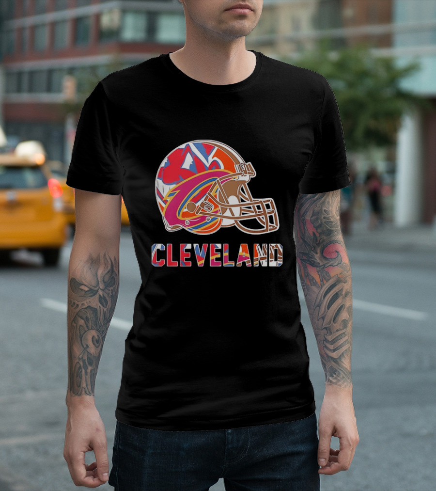 Cleveland Football Cavaliers Browns Guardians Helmet T-Shirt