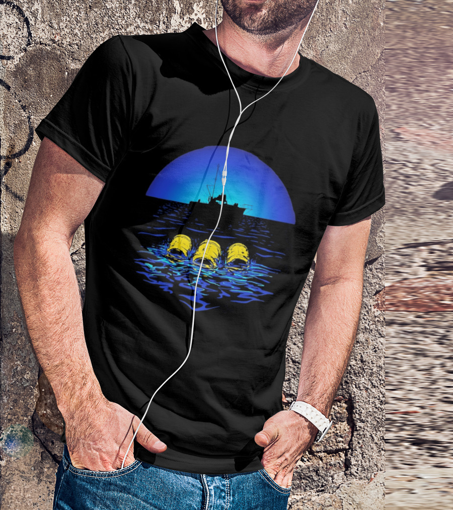 Jaws Orca Boat With Yellow Barrels Steven Spielberg Retro Ocean Scene T-Shirt
