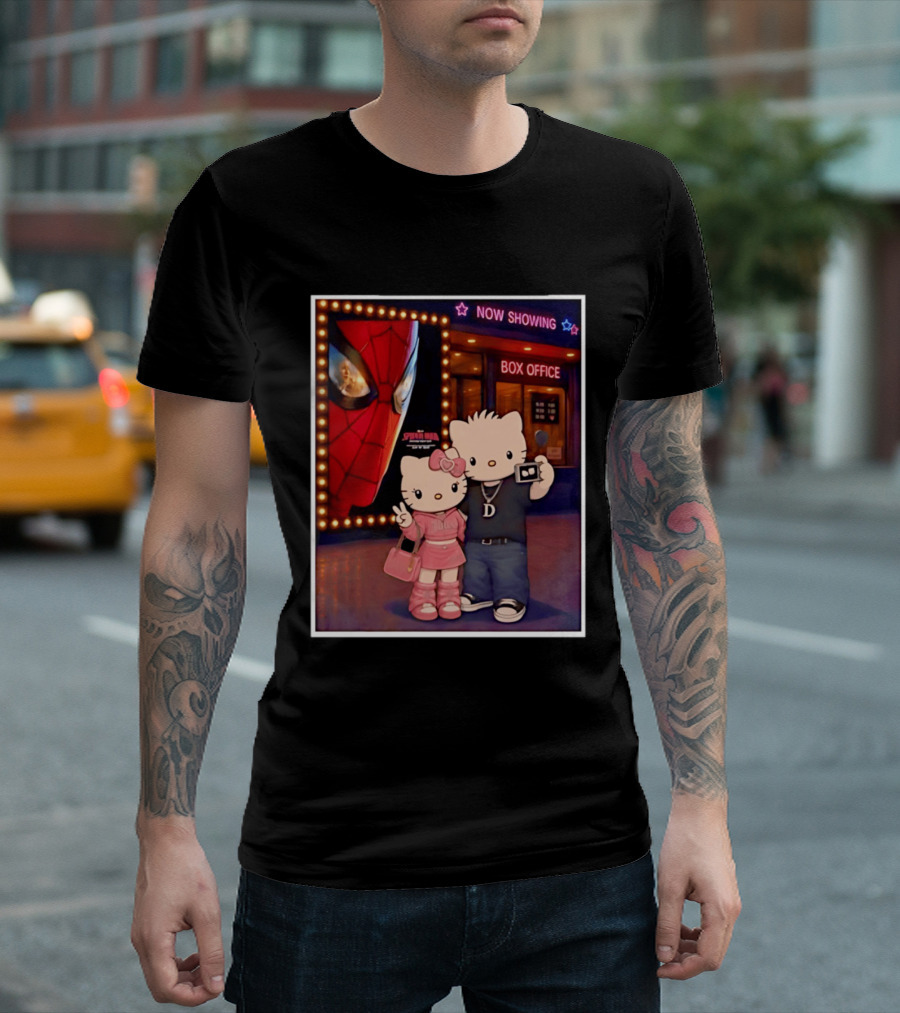 Now Showing Box Office Hello Kitty And Dear Daniel Spider Man Movie Polaroid Frame T-Shirt