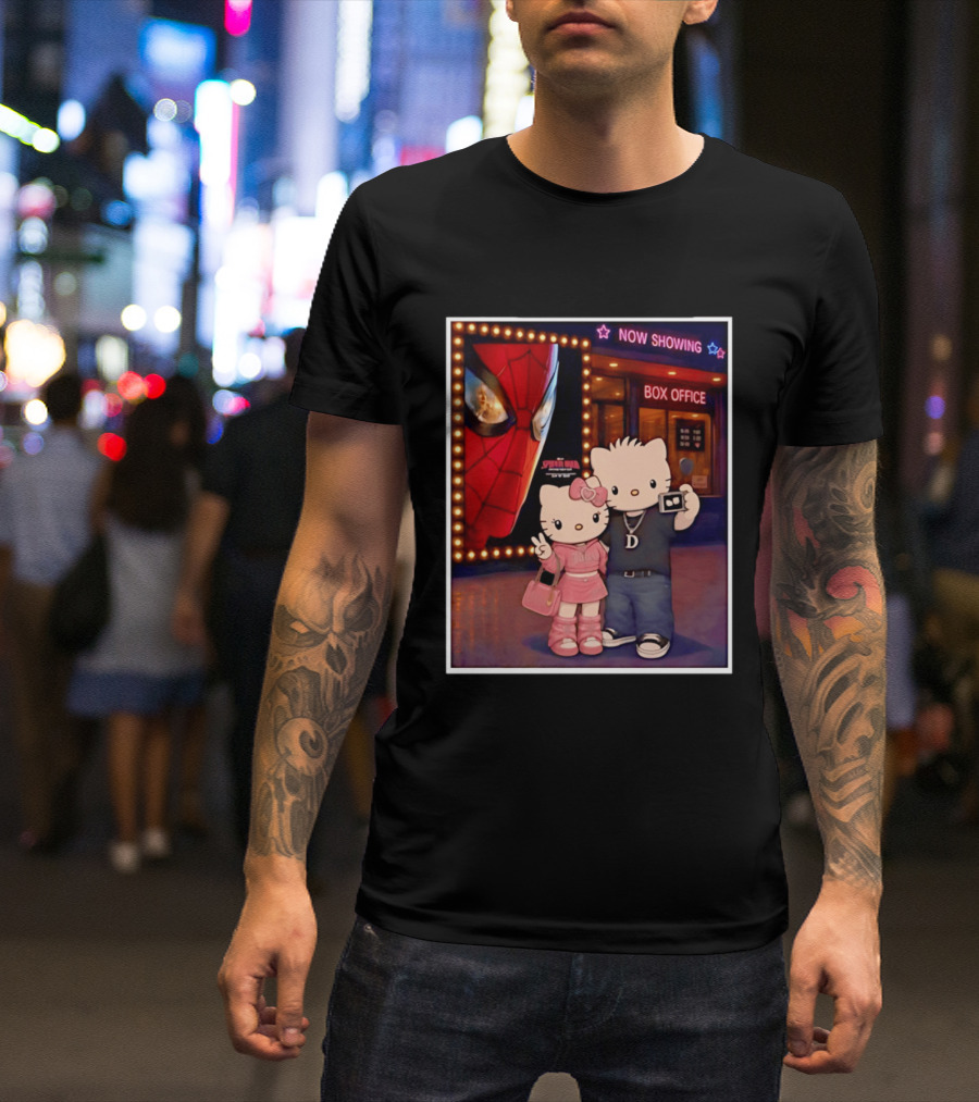 Now Showing Box Office Hello Kitty And Dear Daniel Spider Man Movie Polaroid Frame T-Shirt
