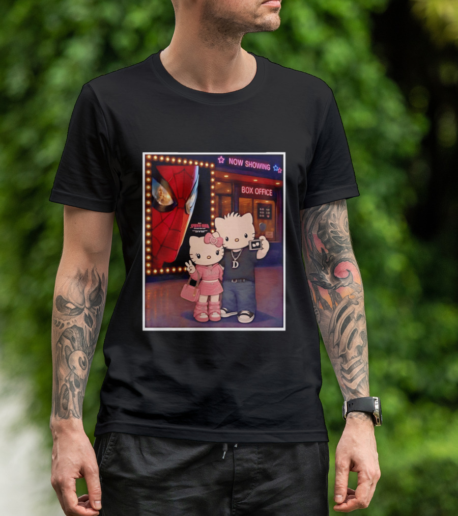Now Showing Box Office Hello Kitty And Dear Daniel Spider Man Movie Polaroid Frame T-Shirt
