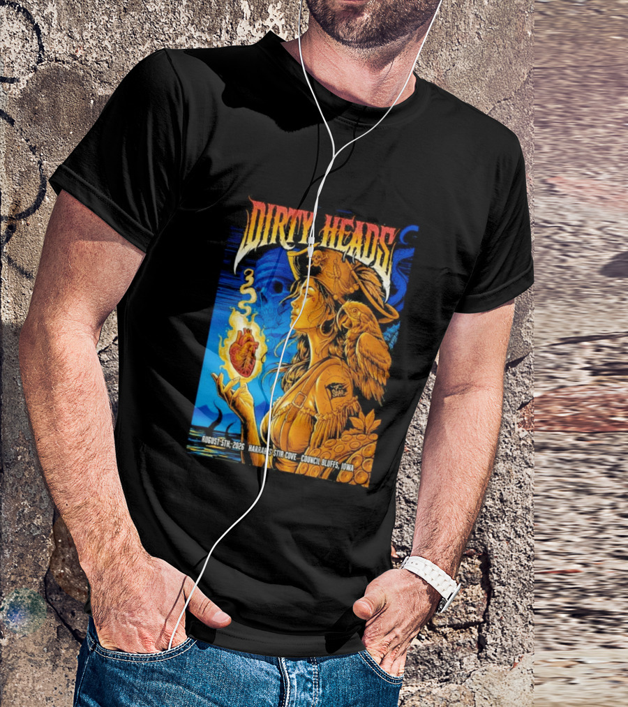 Dirty Heads August 5th 2026 Harrah's Stir Cove Council Bluffs Iowa Pirate Skull Parrot Live Event T-Shirt