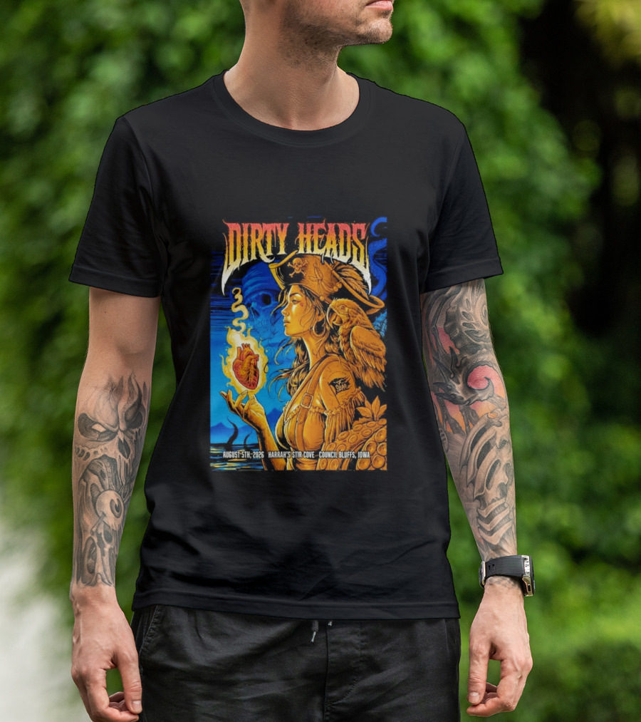 Dirty Heads August 5th 2026 Harrah's Stir Cove Council Bluffs Iowa Pirate Skull Parrot Live Event T-Shirt