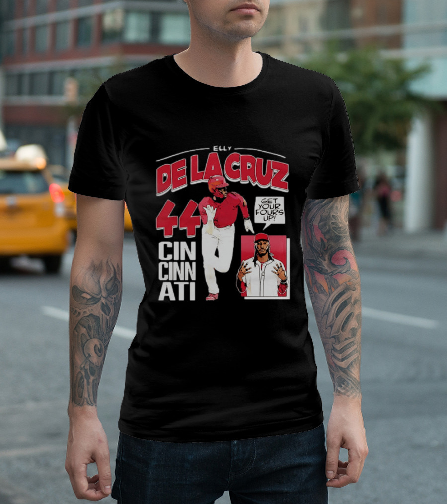 Elly De La Cruz Cincinnati Reds 44 Get Your Fours Up T-Shirt