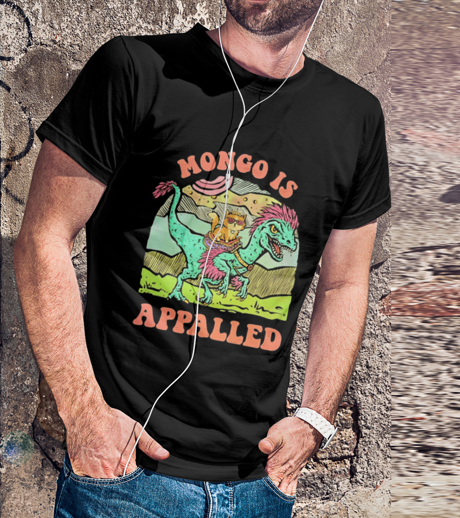 Mongo Is Appalled Cat Riding Dinosaur Raptor T-Shirt