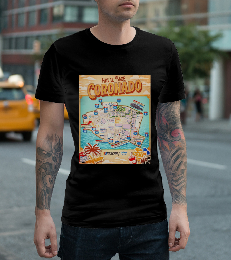 Naval Base Coronado Map NASCAR Prime Ellyson Start Finish Line Broadcast Booth T-Shirt
