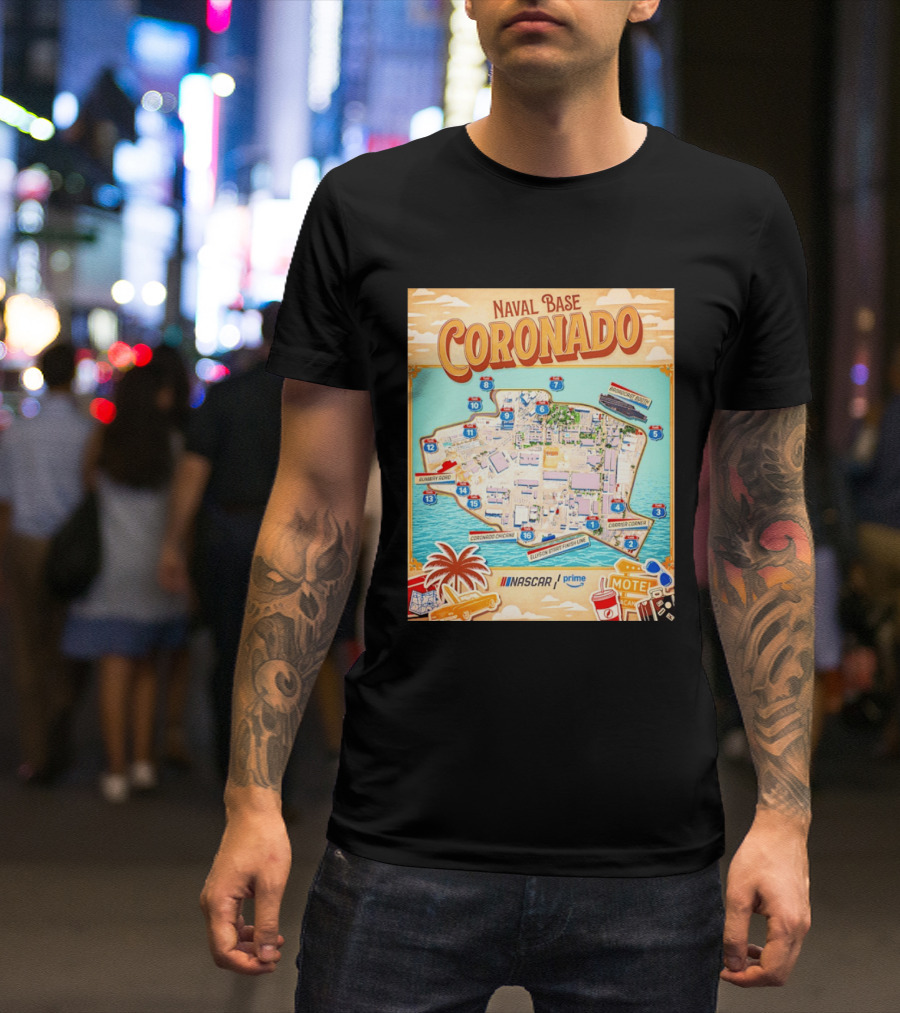 Naval Base Coronado Map NASCAR Prime Ellyson Start Finish Line Broadcast Booth T-Shirt