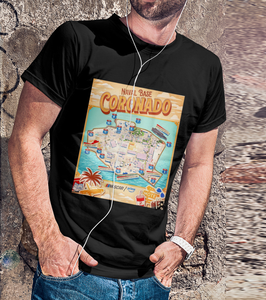 Naval Base Coronado Map NASCAR Prime Ellyson Start Finish Line Broadcast Booth T-Shirt