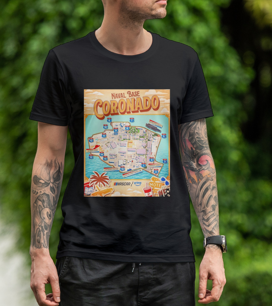Naval Base Coronado Map NASCAR Prime Ellyson Start Finish Line Broadcast Booth T-Shirt