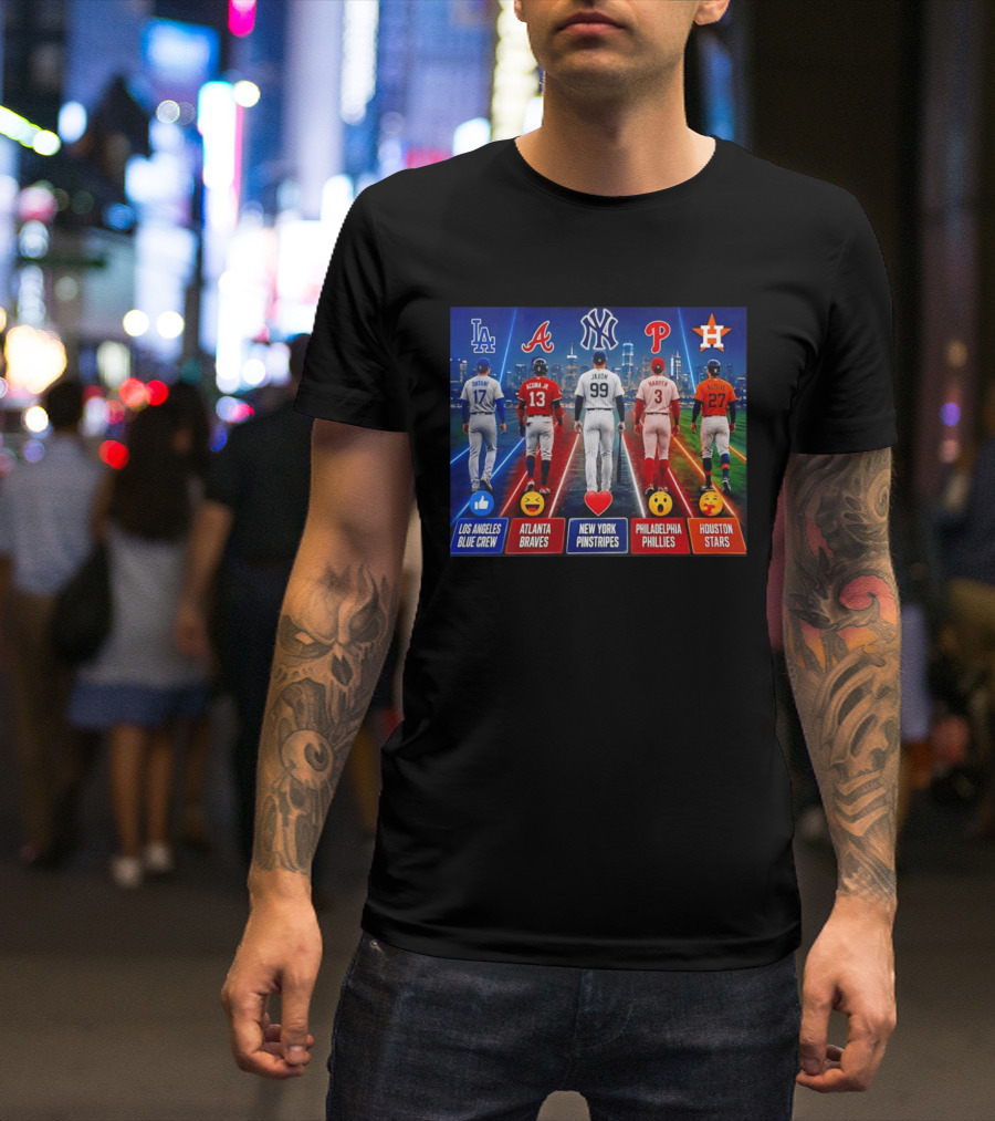 Los Angeles Blue Crew Atlanta Braves New York Pinstripes Philadelphia Phillies Houston Stars Ohtani Acuna Jr Jaxon Harper Altuve T-Shirt