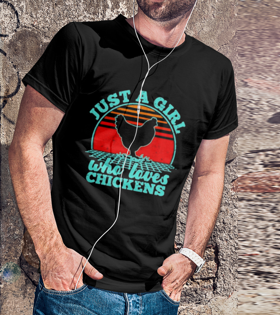 Just A Girl Who Loves Chickens Retro Sunset T-Shirt