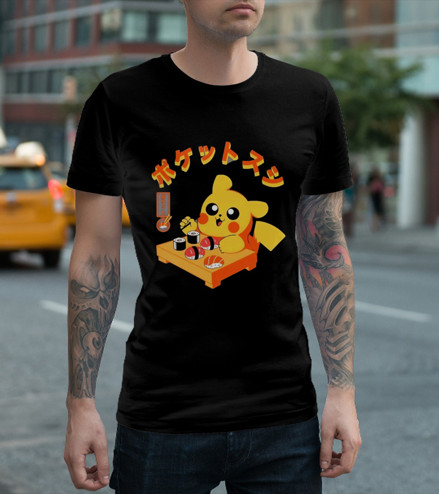 Pikachu Eating Sushi Pokemon Japanese Anime T-Shirt