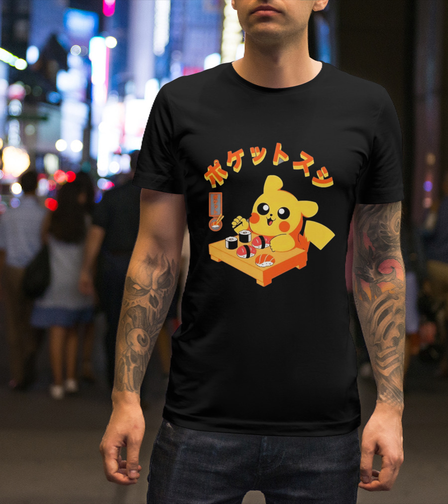 Pikachu Eating Sushi Pokemon Japanese Anime T-Shirt