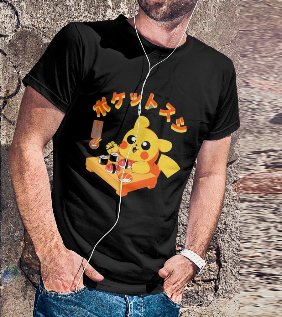 Pikachu Eating Sushi Pokemon Japanese Anime T-Shirt