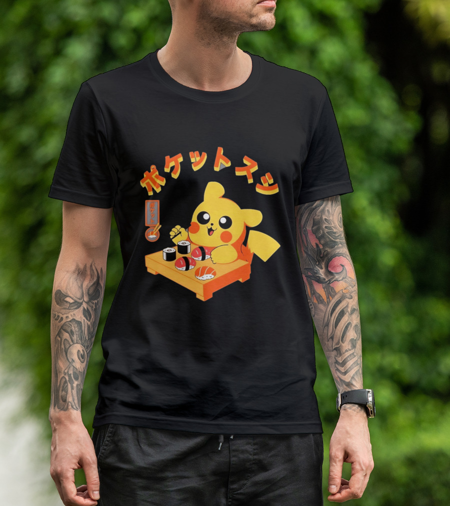 Pikachu Eating Sushi Pokemon Japanese Anime T-Shirt